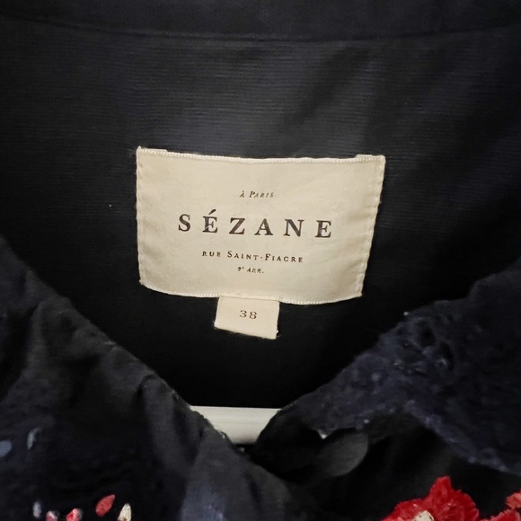 Sezane Chlo Shirt Embroidered Navy Size 38 US 6 Pink Creation - Picture 4 of 5